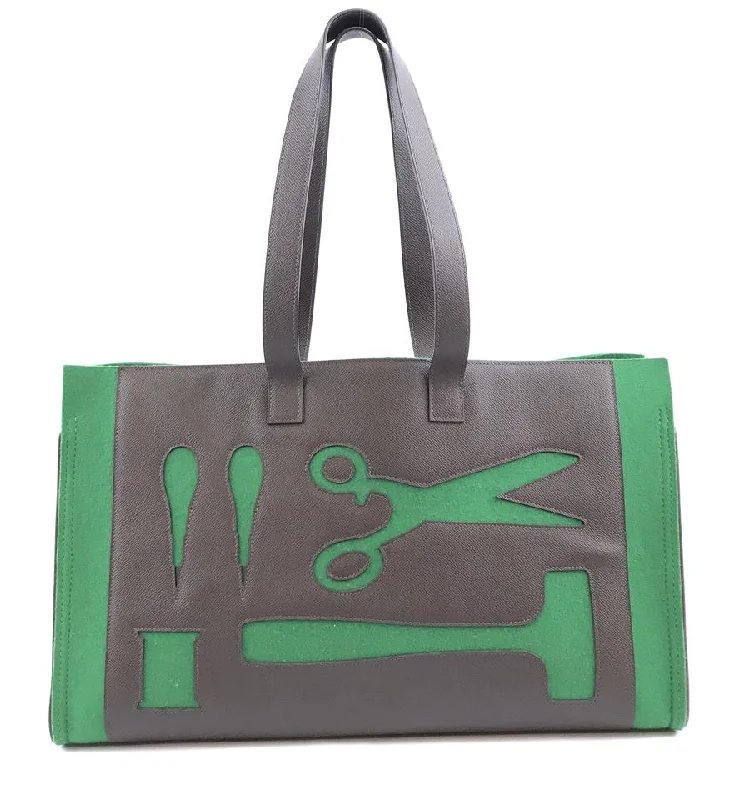 Hermès Petit H Skeleton Tote with Gm Green and Brown Leather Felt Satchel