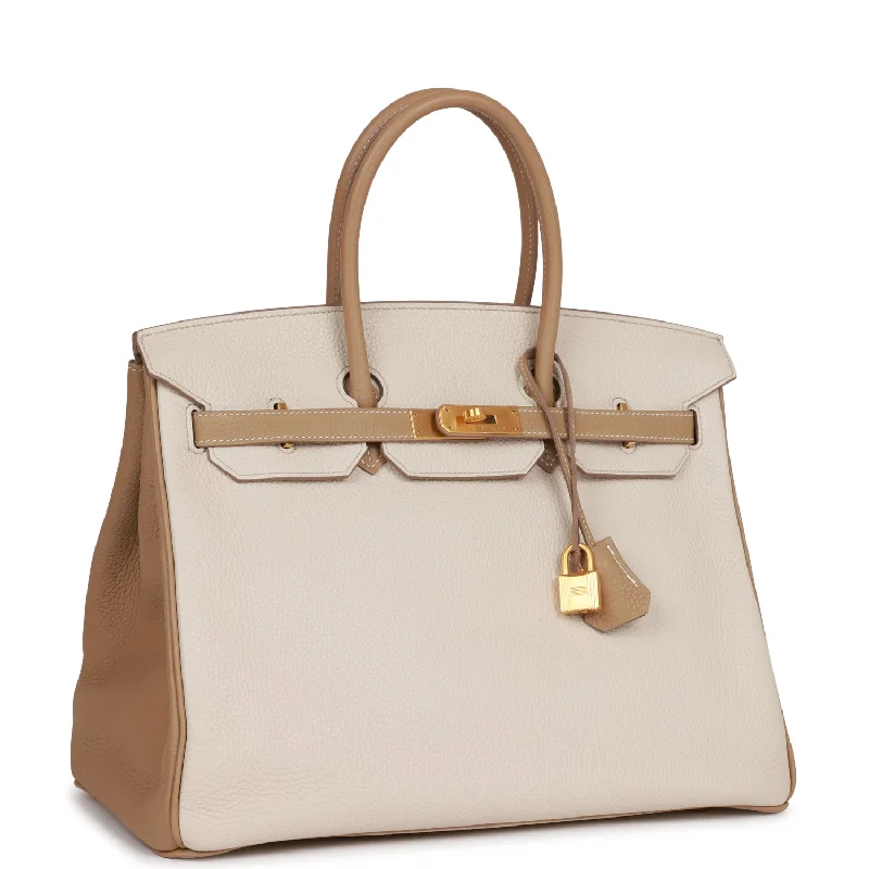 Top Quality Hermes Special Order (HSS) Birkin 35 Craie and Trench Clemence Brushed Gold Hardware