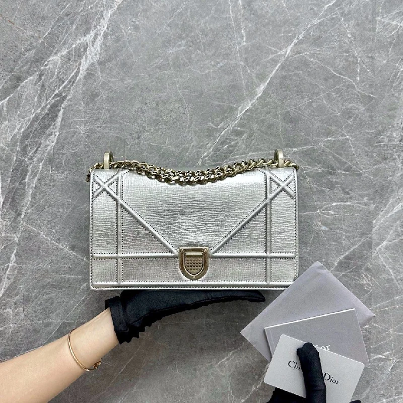 Christian Dior Saddle bags with a patent leather finish for a shiny lookDiorama Small Ama Calfskin Silver GHW