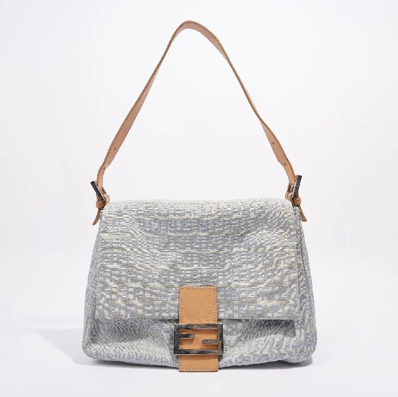 Fendi crossbody bags with a woven leather strap for a unique texture and visual appealFendi Mamma Zuccha Flap Bag Blue Canvas Small